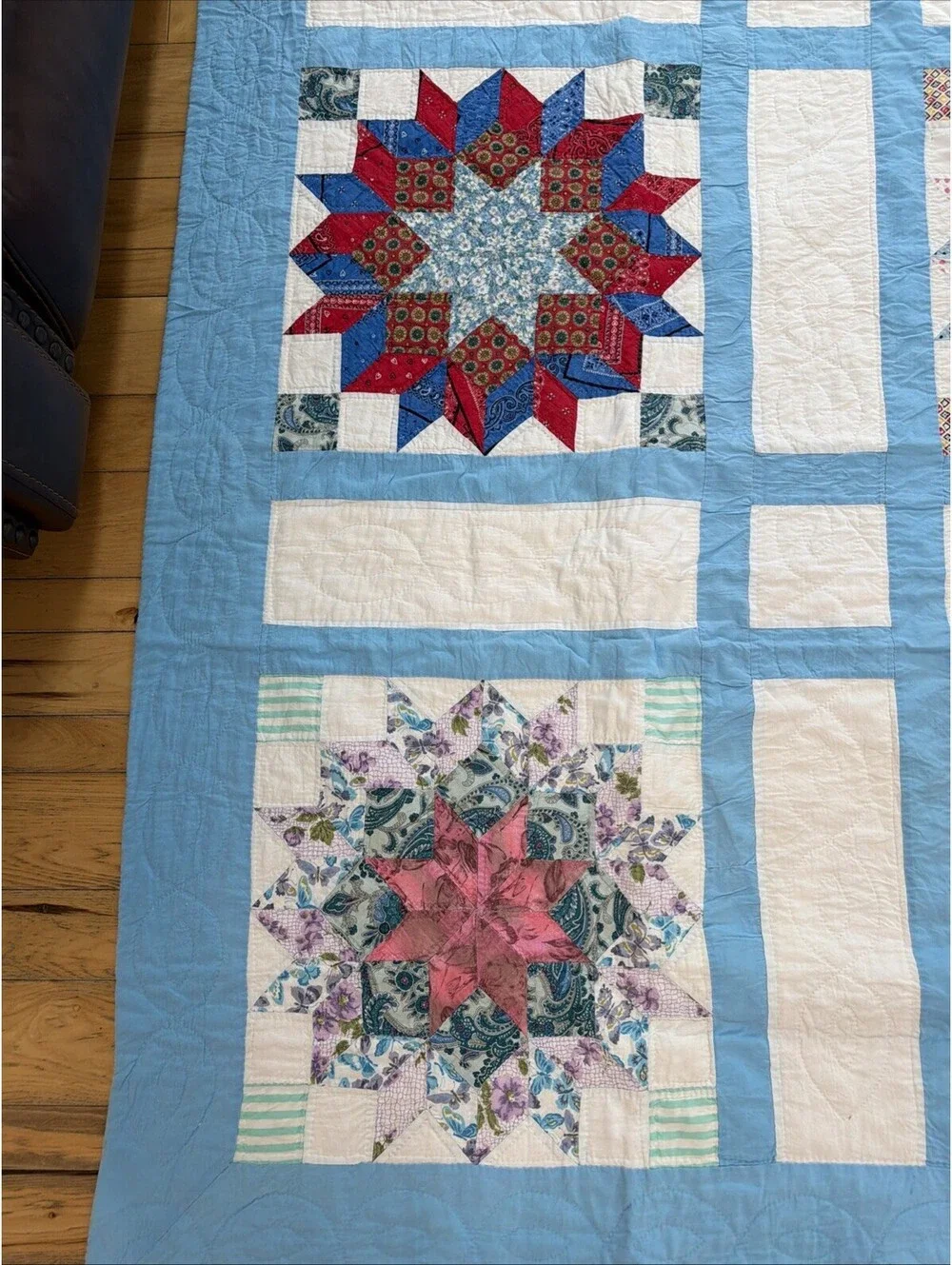 Antique Quilt Hand Pieced Hand Quilted Intricate carpenter Star beautiful Ex Con